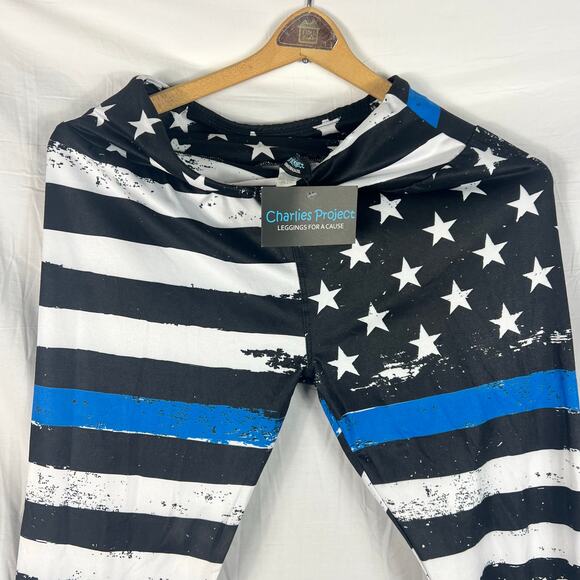 Charlie’s Project Leggings Thin Blue Line Police Flag Womens OS One Size - Picture 7 of 8